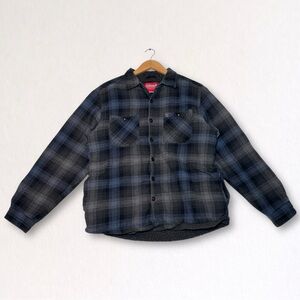 Coleman Plaid Sherpa Lined Flannel Jacket Men’s Large Blue Gray